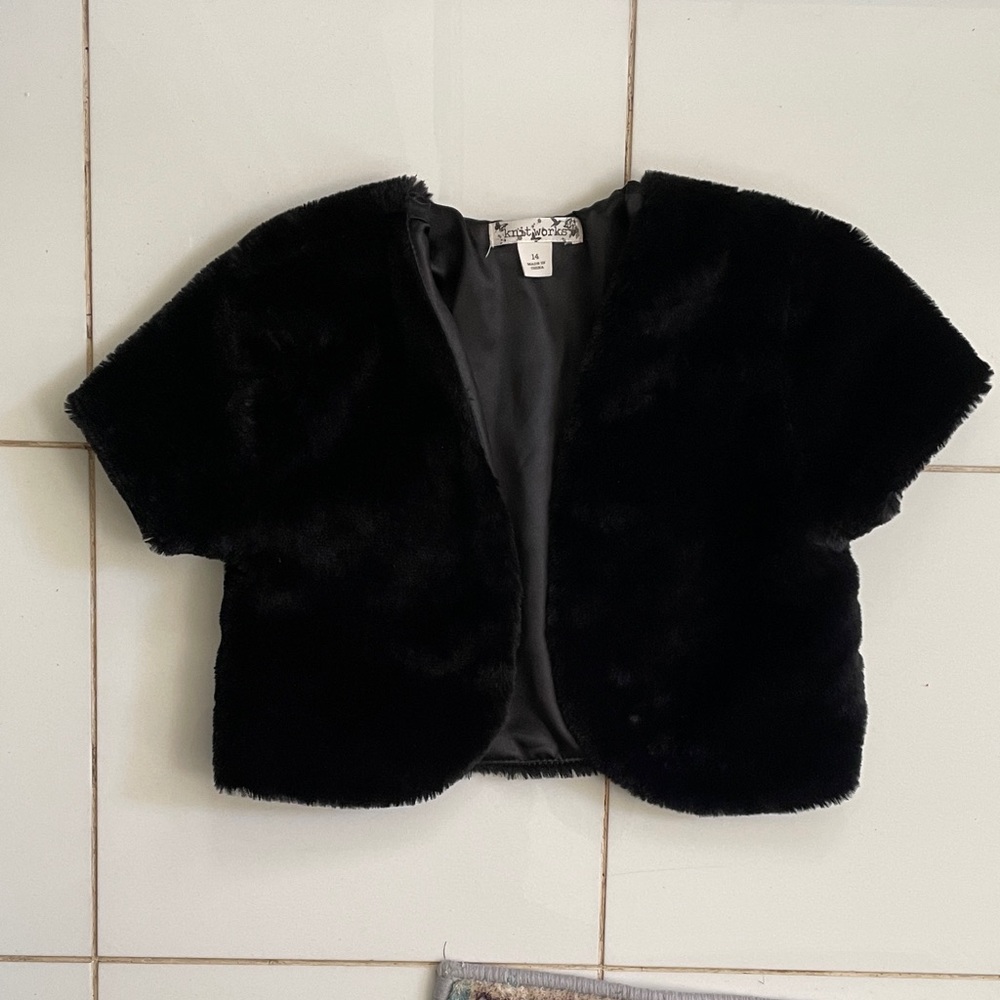 Knitworks Plush Black Shrug (red dress not included)
